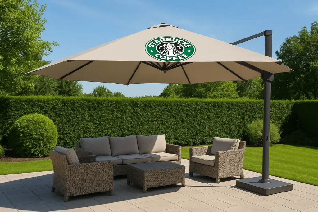 logo-printing-on-custom-umbrella-outdoor-branding.jpg (1) Custom umbrella with printed company logo used for outdoor branding at a commercial venue