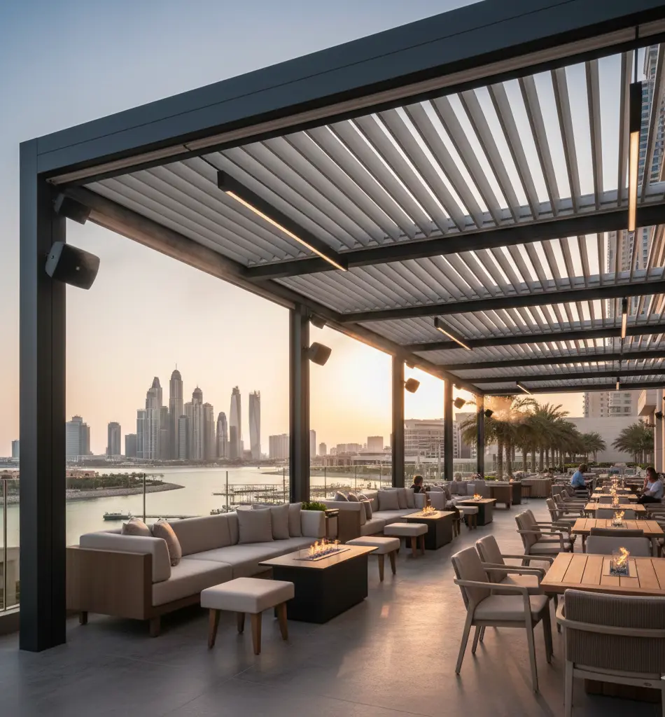 Custom Commercial Pergolas Dubai for Luxury Hotel Terrace