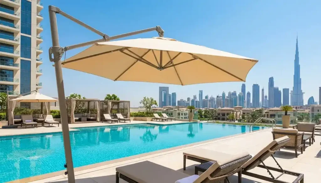 Pool umbrellas Dubai for luxury resorts and residential sun protection.