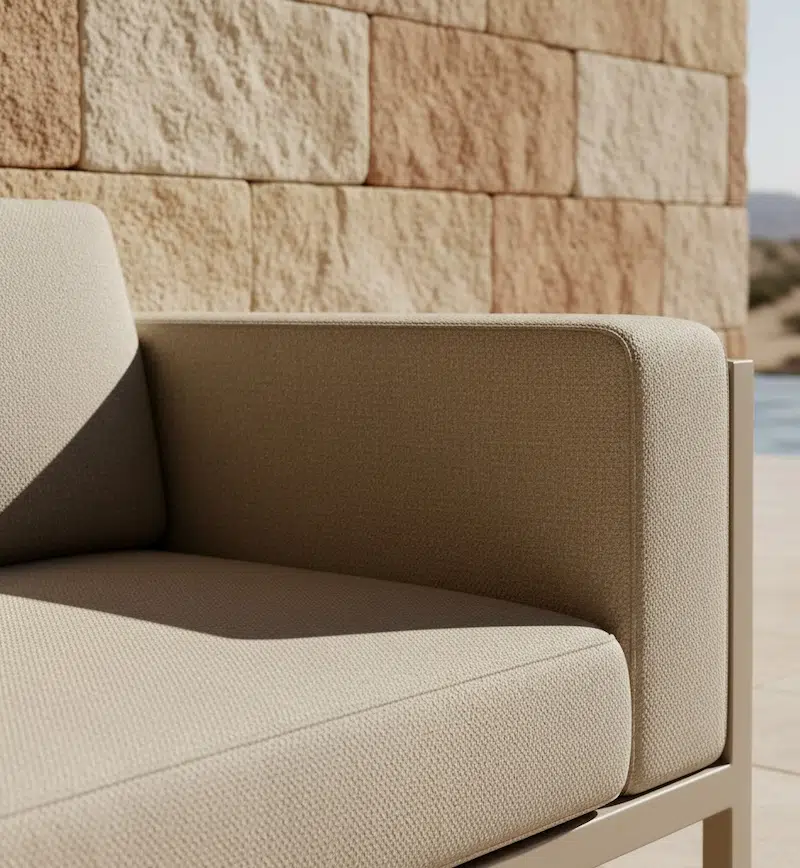 marine-grade-fabric-texture-luxury-resort-aesthetic (1) Close-up of marine-grade fabric and limestone texture in a luxury resort aesthetic setting